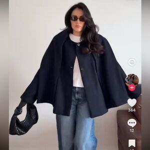 Zara navy blue Wool Blend Coat with Scarf